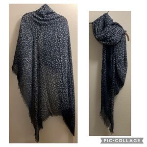 Ann Taylor Loft Factory Navy Blue Ditsy Floral Shawl Scarf Wrap Poly Wool Rayon